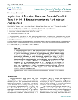 Implication of Transient Receptor Potential Vanilloid Type 1 in 14,15