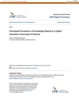 Participant Perceptions of Knowledge Sharing in a Higher Education Community of Practice