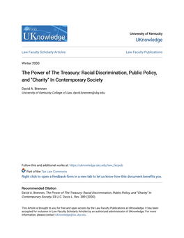 Racial Discrimination, Public Policy, and "Charity" in Contemporary Society