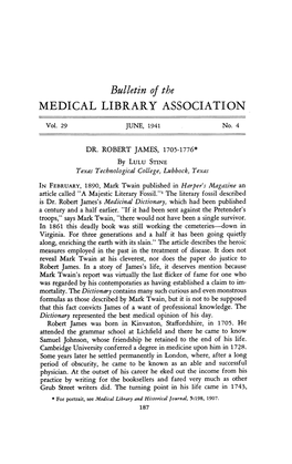 Bulletin of the MEDICAL LIBRARY ASSOCIATION