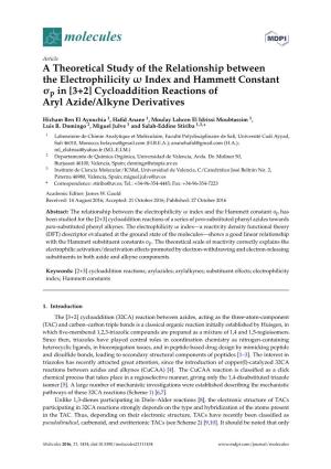 A Theoretical Study of the Relationship Between the Electrophilicity Ω Index and Hammett Constant Σp in [3+2] Cycloaddition Reactions of Aryl Azide/Alkyne Derivatives