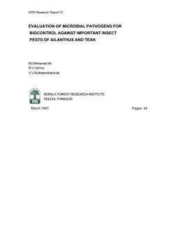 Evaluation of Microbial Pathogens for Biocontrol Against Important Insect Pests of Ailanthus and Teak