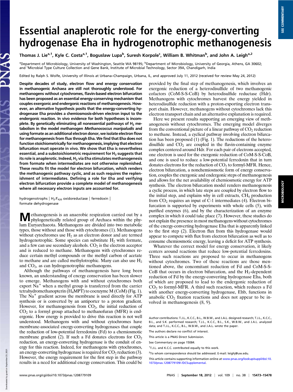 Essential Anaplerotic Role for the Energy-Converting Hydrogenase