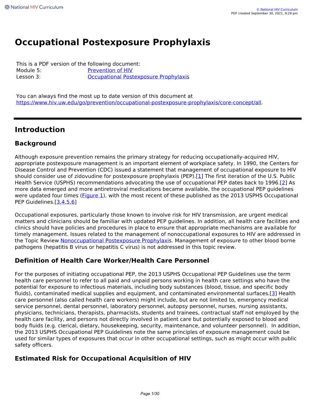 Occupational Postexposure Prophylaxis