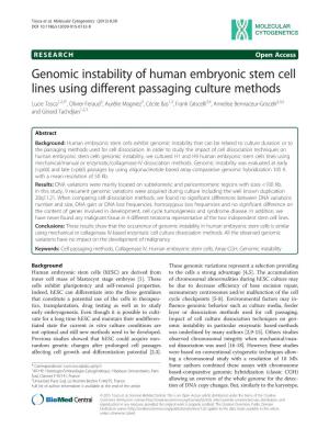 Genomic Instability of Human Embryonic Stem Cell Lines Using