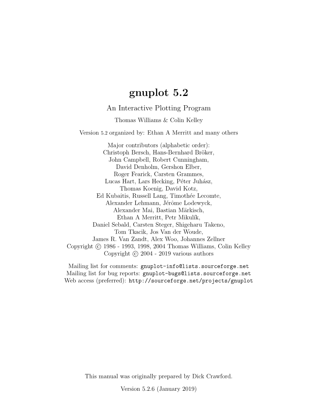 Gnuplot 5.2 an Interactive Plotting Program Thomas Williams & Colin Kelley