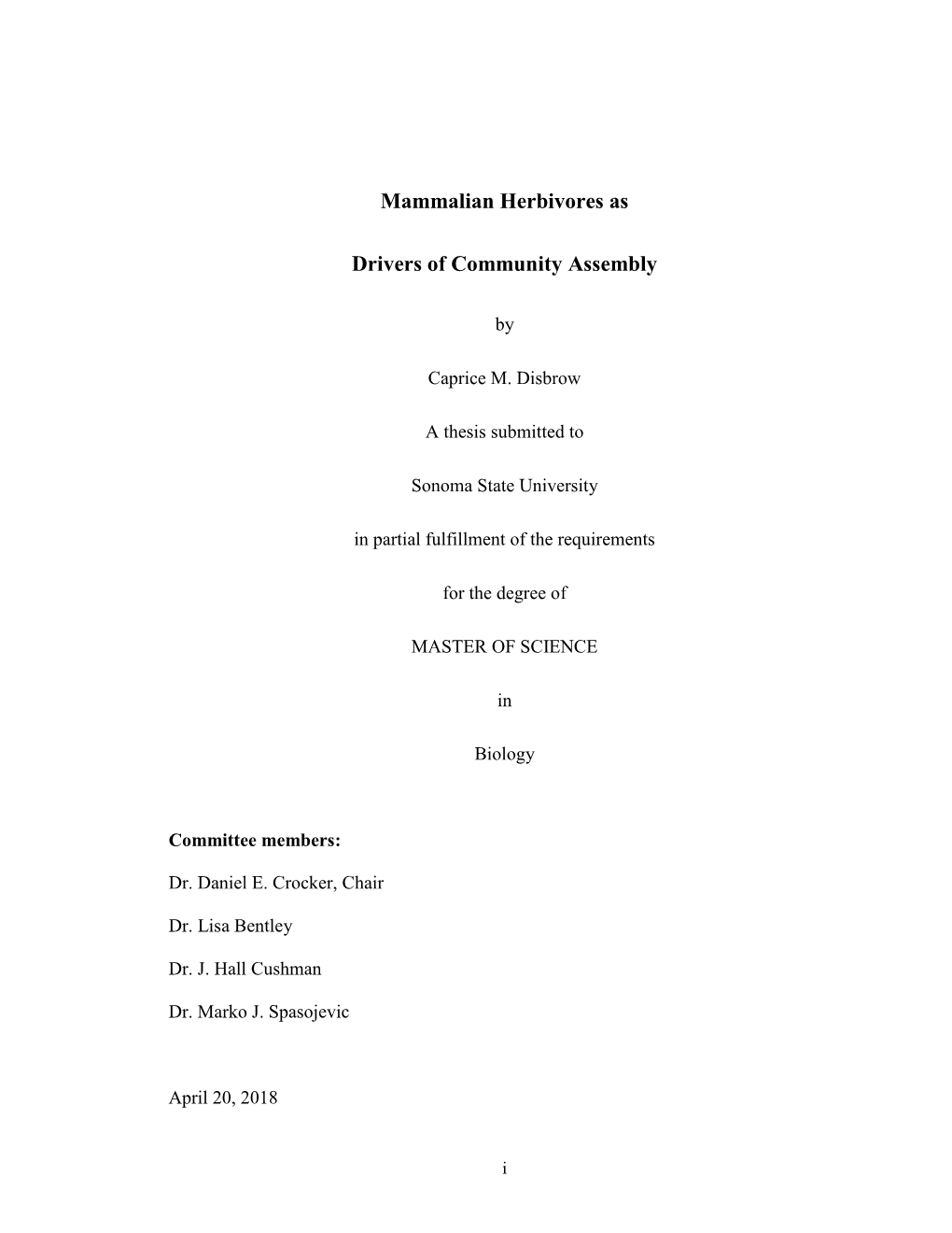 Mammalian Herbivores As Drivers of Community Assembly