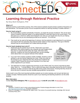 Learning Through Retrieval Practice by Gary Beck Dallaghan, Phd