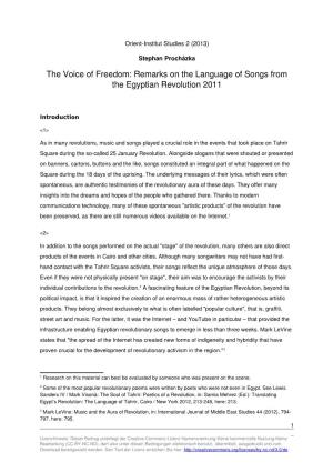 The Voice of Freedom: Remarks on the Language of Songs from the Egyptian Revolution 2011