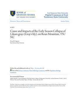 Cause and Impacts of the Early Season Collapse of Lilium Grayi (Gray’S Lily), on Roan Mountain, TN/ NC Russell J