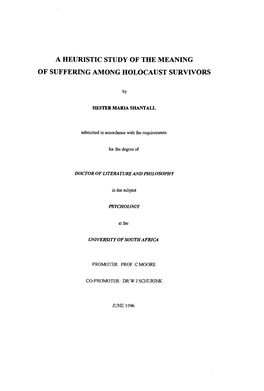 A Heuristic Study of the Meaning of Suffering Among Holocaust Survivors