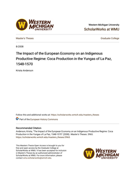 Coca Production in the Yungas of La Paz, 1548-1570