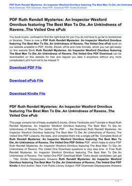 PDF Ruth Rendell Mysteries: an Inspector Wexford Omnibus