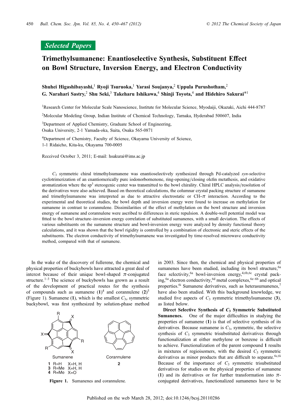 Trimethylsumanene: Enantioselective Synthesis, Substituent Effect on Bowl Structure, Inversion Energy, and Electron Conductivity