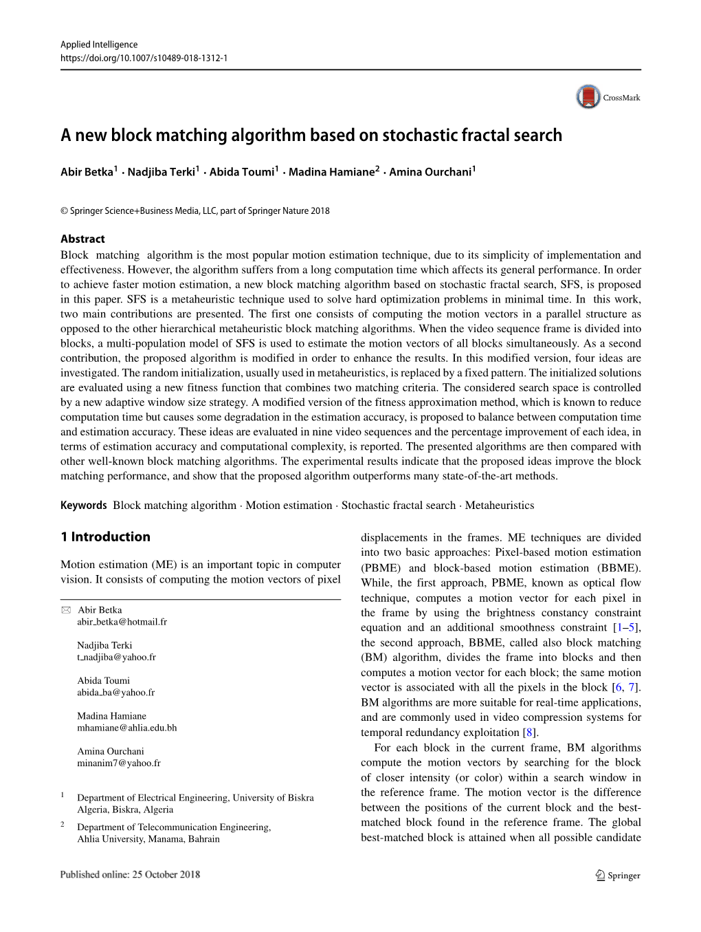 A New Block Matching Algorithm Based on Stochastic Fractal Search