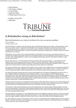 Is Rohrabacher Wrong on Balochistan? \226 the Express Tribune