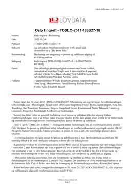 Oslo Tingrett - TOSLO-2011-188627-18 Instans Oslo Tingrett - Beslutning
