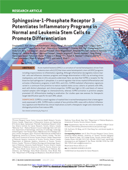 Sphingosine-1-Phosphate Receptor 3 Potentiates Inflammatory Programs in Normal and Leukemia Stem Cells to Promote Differentiation