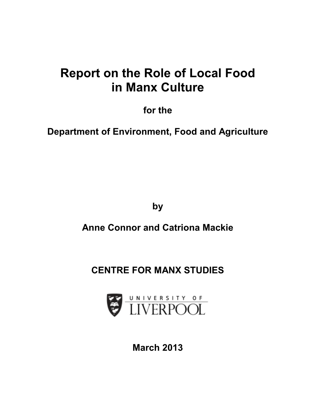 Report on the Role of Local Food in Manx Culture