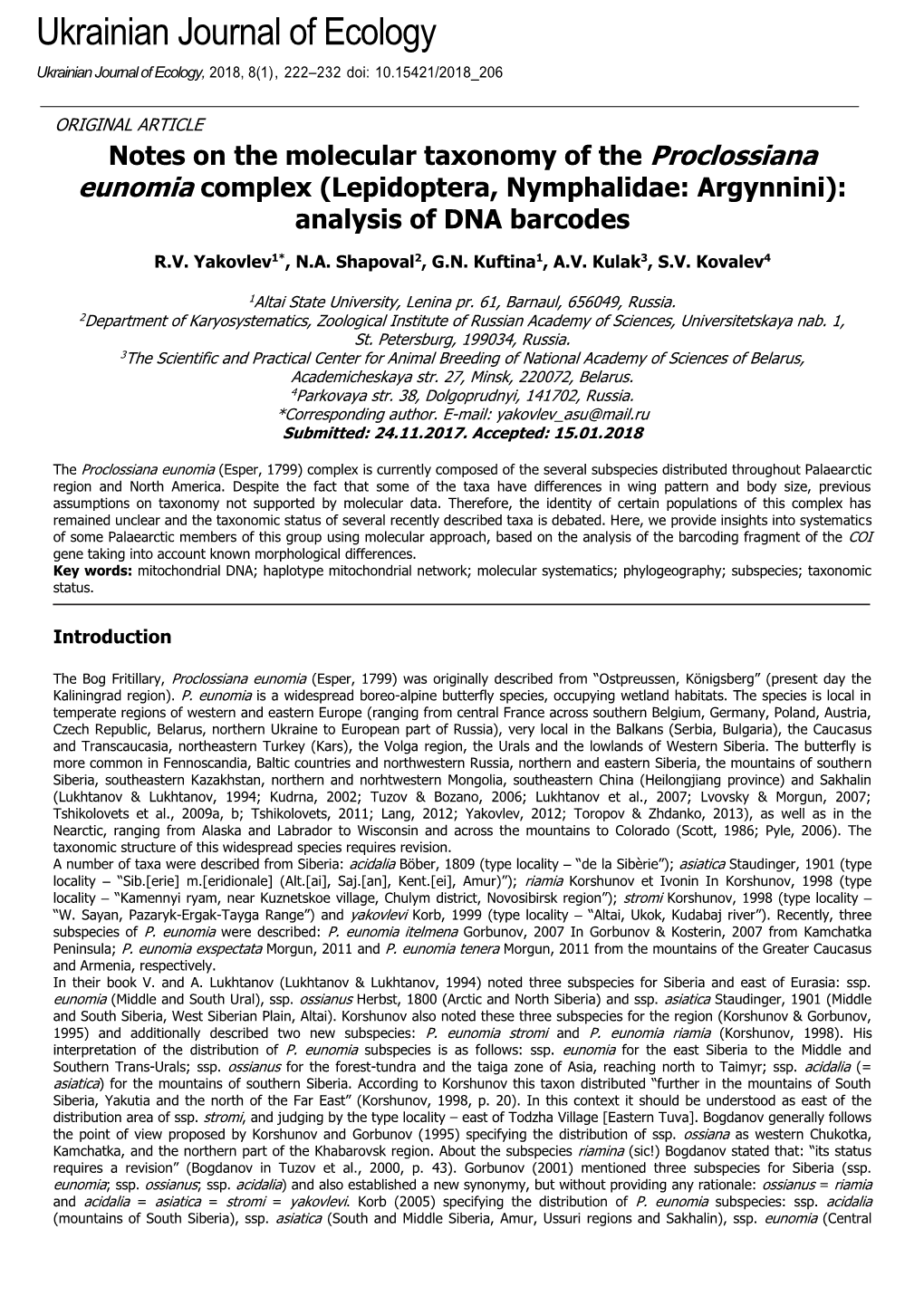 Lepidoptera, Nymphalidae: Argynnini): Analysis of DNA Barcodes