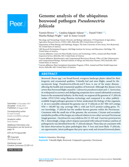 Genome Analysis of the Ubiquitous Boxwood Pathogen Pseudonectria Foliicola