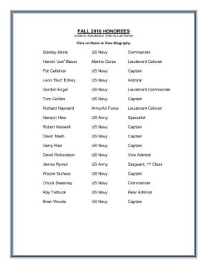 FALL 2016 HONOREES (Listed in Alphabetical Order by Last Name)