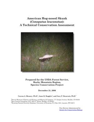 American Hog-Nosed Skunk (Conepatus Leuconotus): a Technical Conservation Assessment