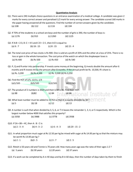Quantitative Analysis Q1. There Were 240 Multiple Choice Questions in an Entrance Examination of a Medical College