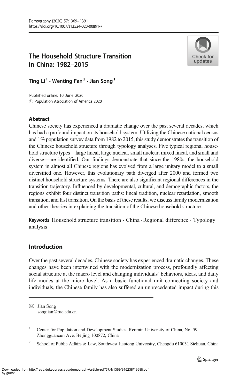 The Household Structure Transition in China: 1982–2015