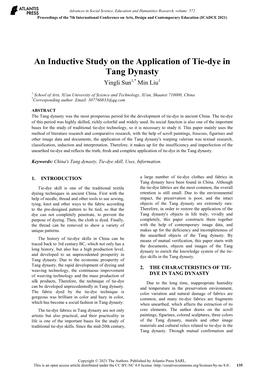 An Inductive Study on the Application of Tie-Dye in Tang Dynasty Yingli Sun1,* Min Liu1