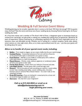 Wedding & Full Service Event Menu