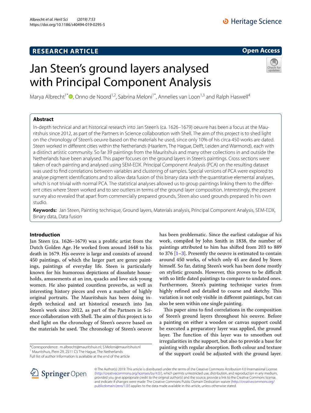 Jan Steen's Ground Layers Analysed with Principal Component Analysis
