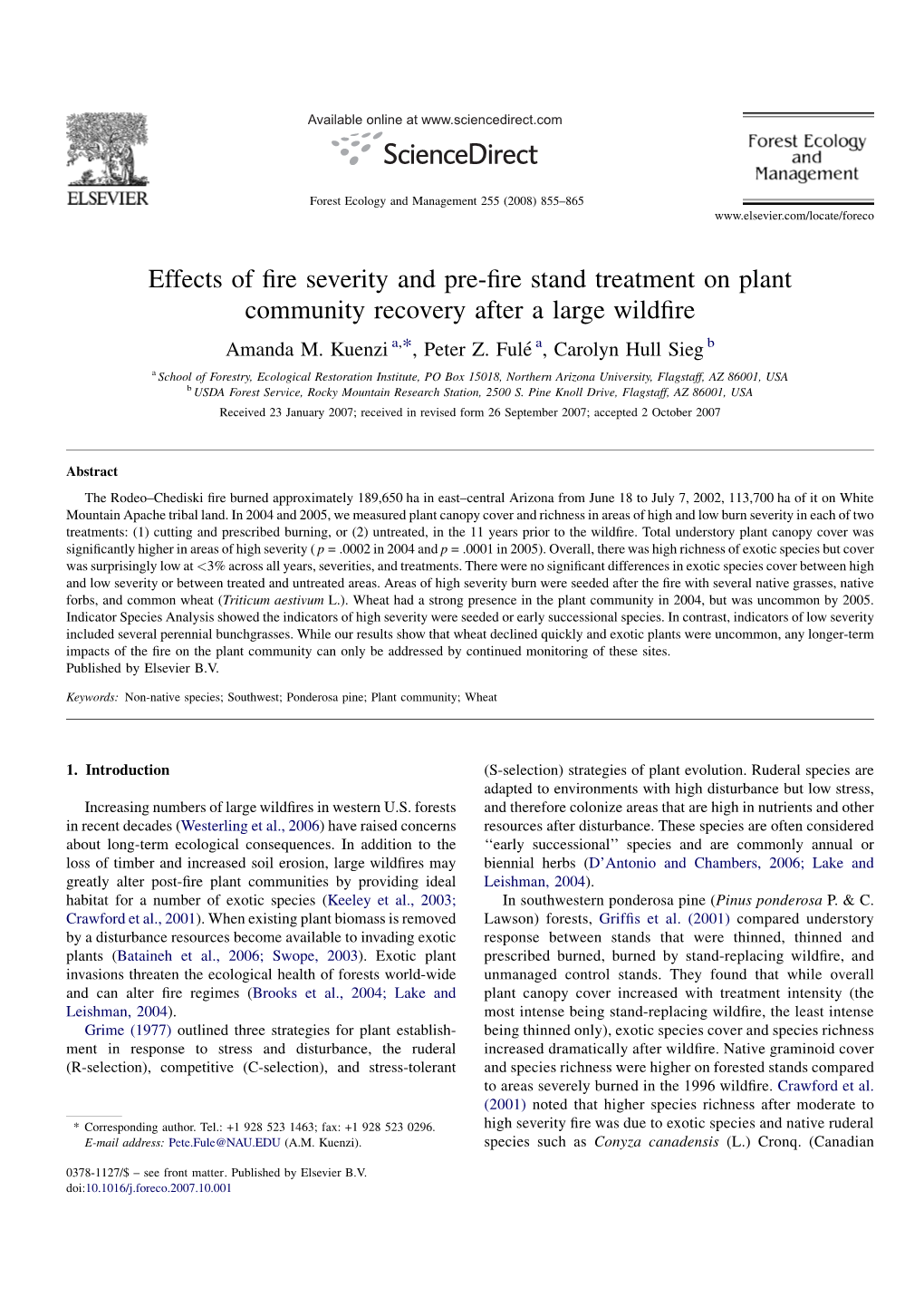 Effects of Fire Severity and Pre-Fire Stand Treatment on Plant Community