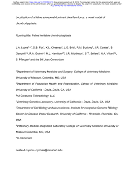 Localization of a Feline Autosomal Dominant Dwarfism Locus: a Novel Model Of