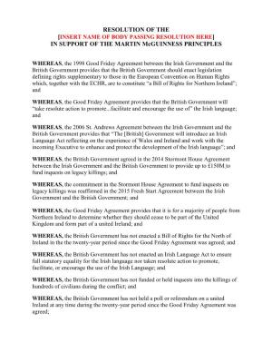 RESOLUTION of the in SUPPORT of the MARTIN Mcguinness PRINCIPLES