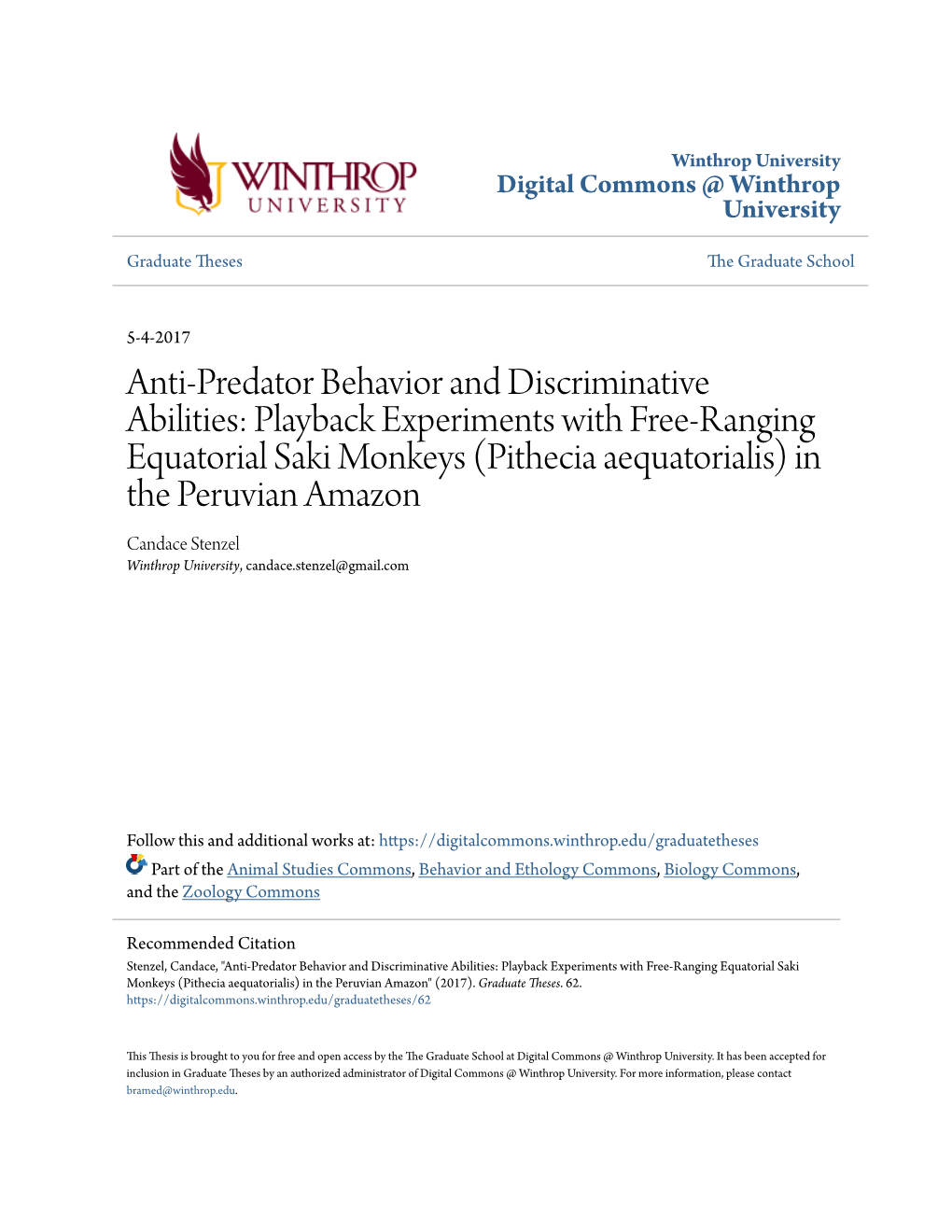 Anti-Predator Behavior and Discriminative Abilities: Playback