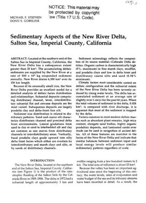 Sedimentary Aspects of the New River Delta, Salton Sea, Imperial County, California