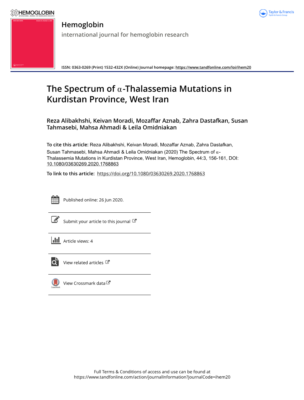 The Spectrum of Α-Thalassemia Mutations in Kurdistan Province, West Iran