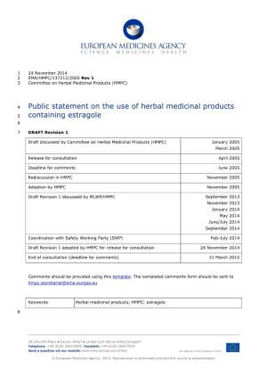 Public Statement on the Use of Herbal Medicinal Products Containing Estragole EMA/HMPC/137212/2005 Page 2/19