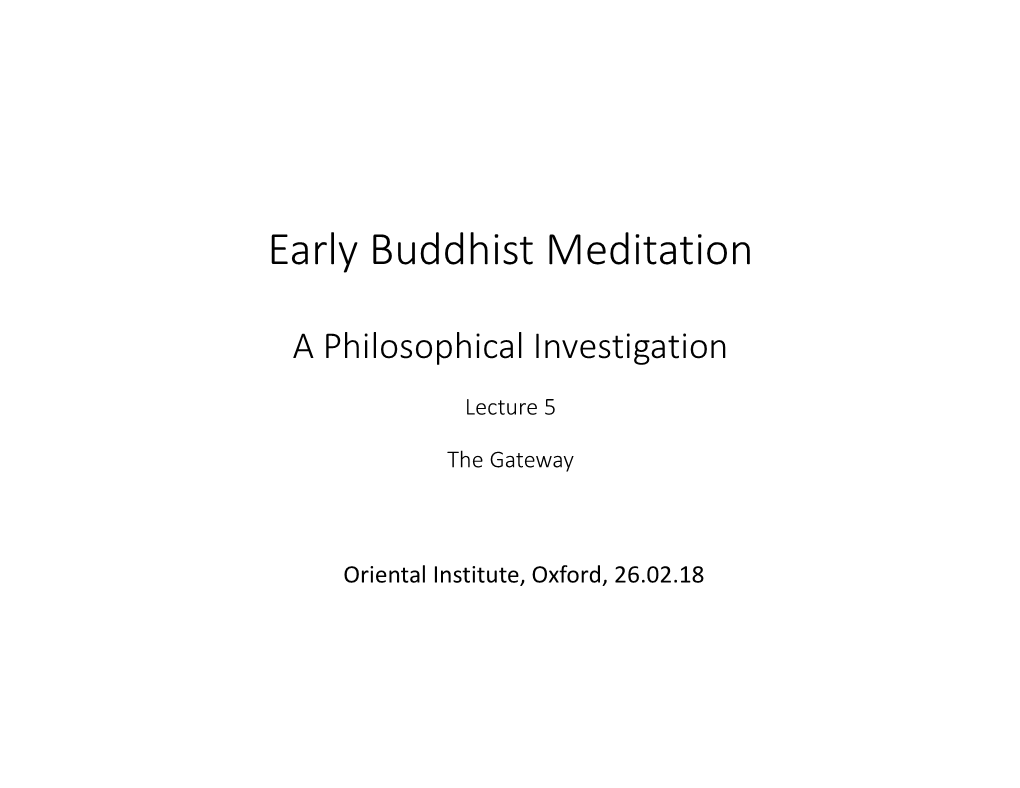 Early Buddhist Meditation