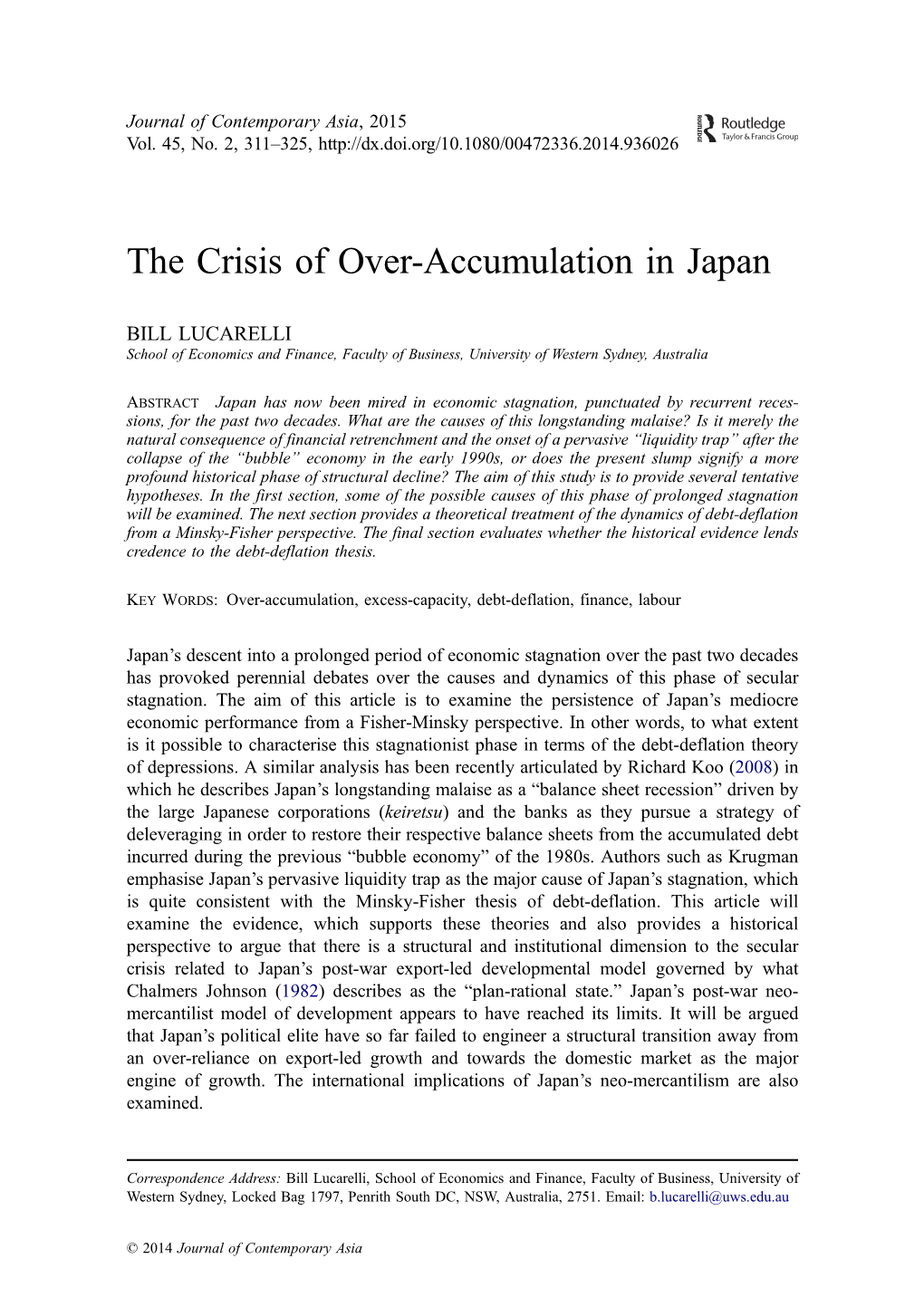 The Crisis of Over-Accumulation in Japan
