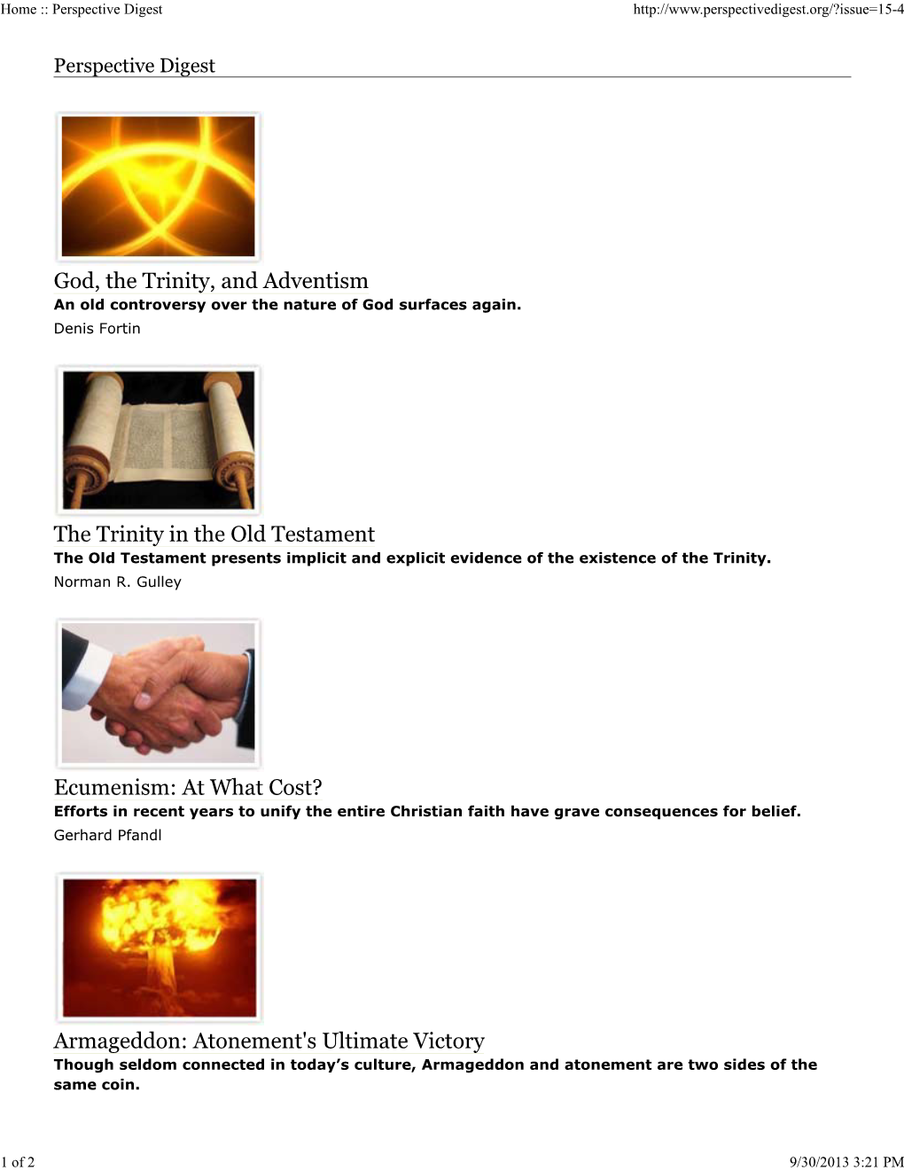 God, the Trinity, and Adventism the Trinity in the Old Testament