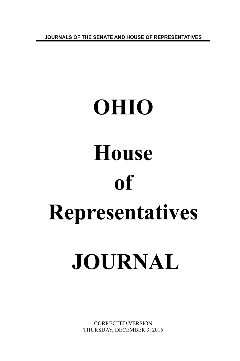 OHIO House of Representatives JOURNAL