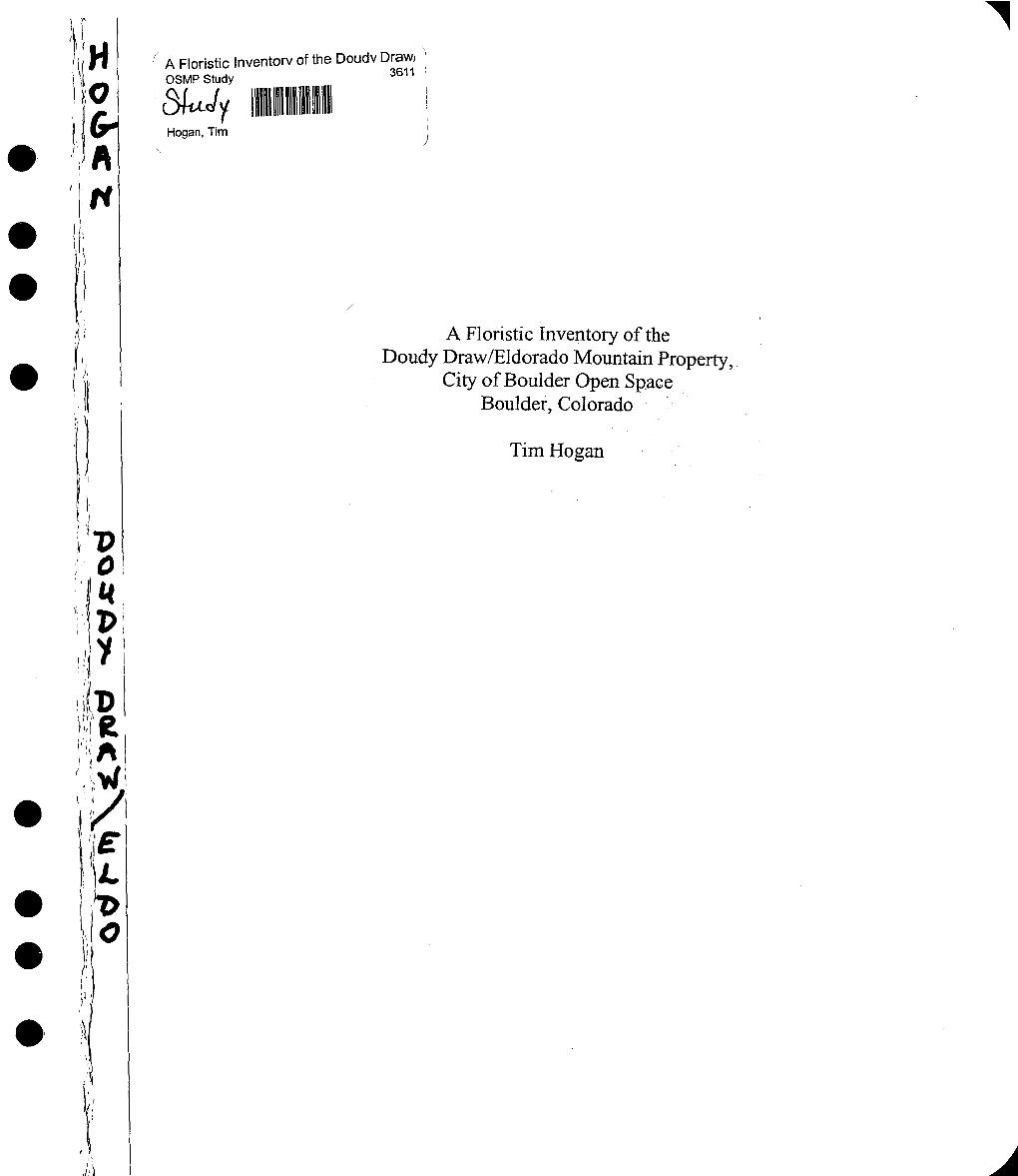 A Floristic Inventory of the Doudy Draw/Eldorado Mountain Property, City of Boulder Open Space Boulder, Colorado