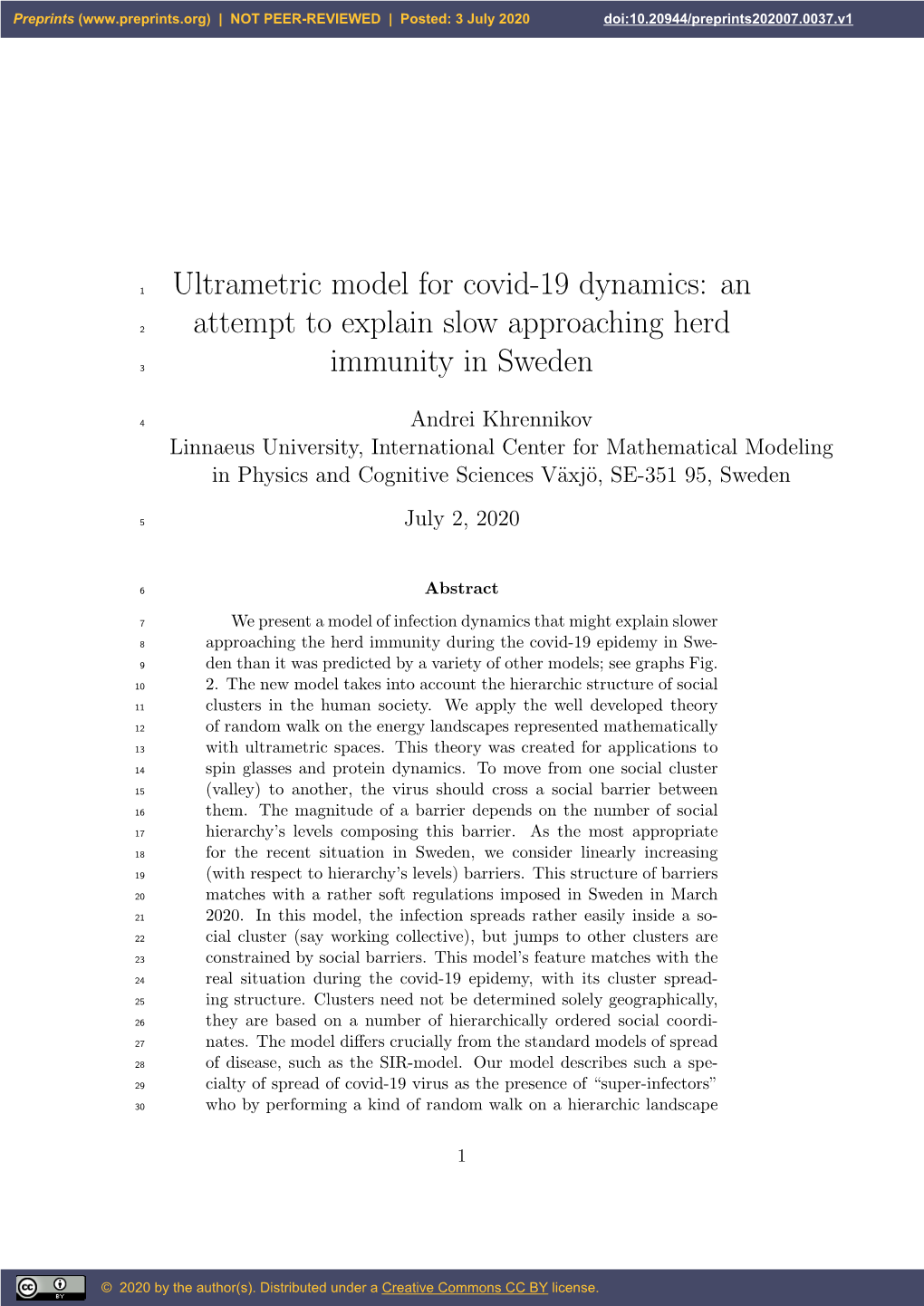 Ultrametric Model for Covid-19 Dynamics: an Attempt to Explain