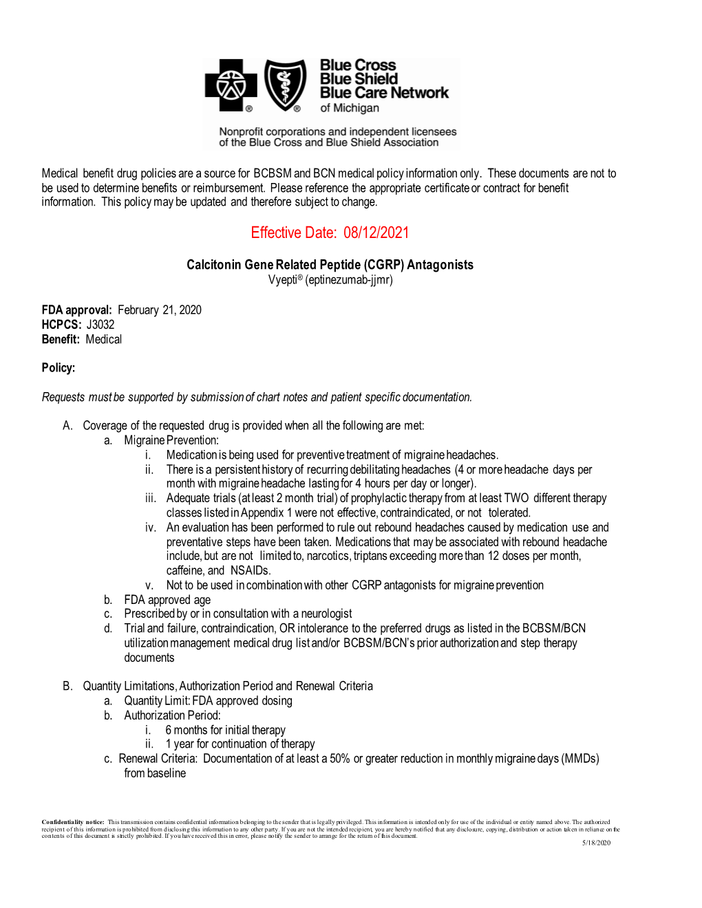 Calcitonin Gene Related Peptide Antagonists Medical Policy (PDF)