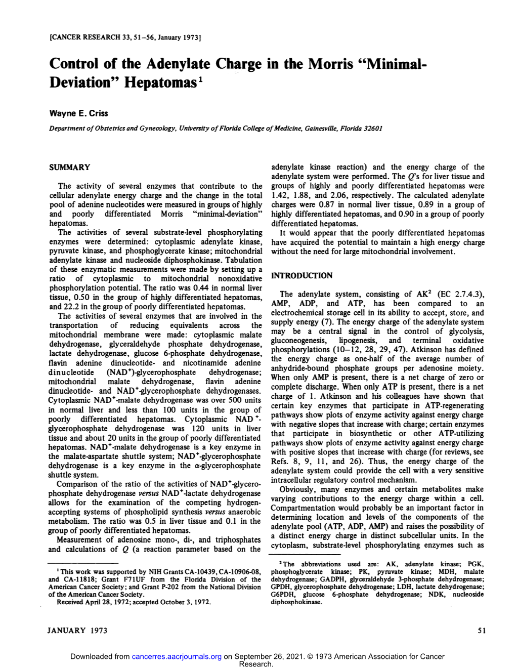 Control of the Adenylate Charge in the Morris Â€Œminimal Deviationâ€• 1