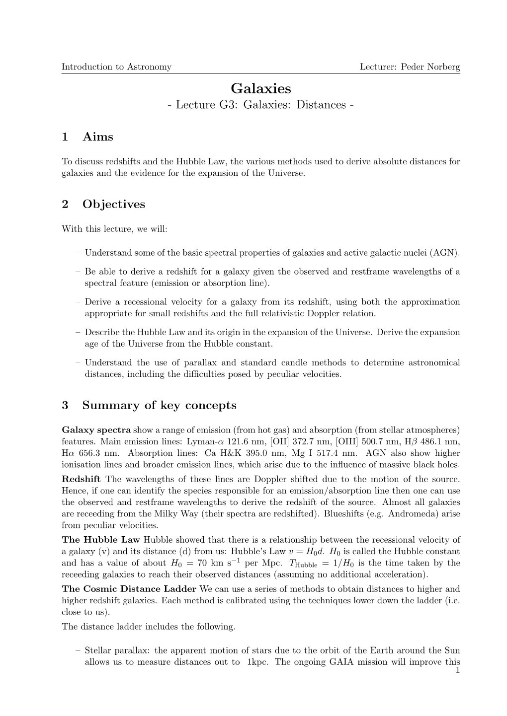 Lecture G3: Galaxies: Distances