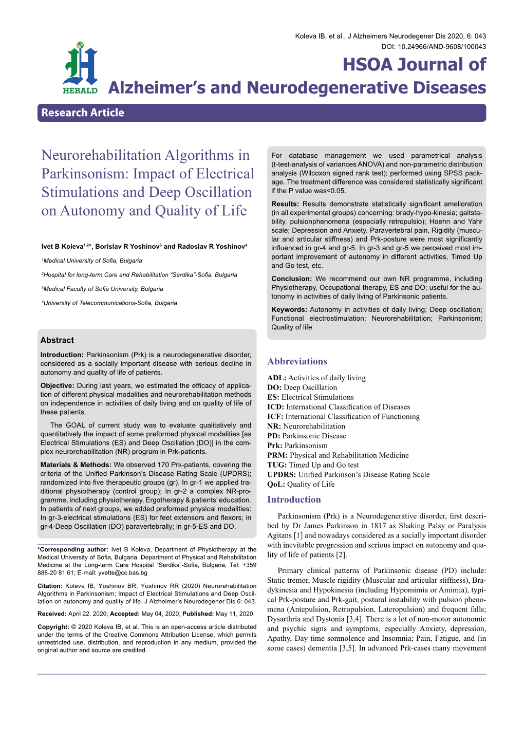 Neurorehabilitation Algorithms in Parkinsonism: Impact of Electrical