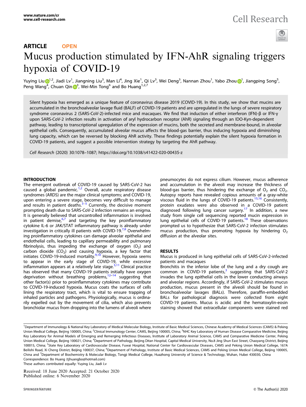 Mucus Production Stimulated by IFN-Ahr Signaling Triggers Hypoxia of COVID-19